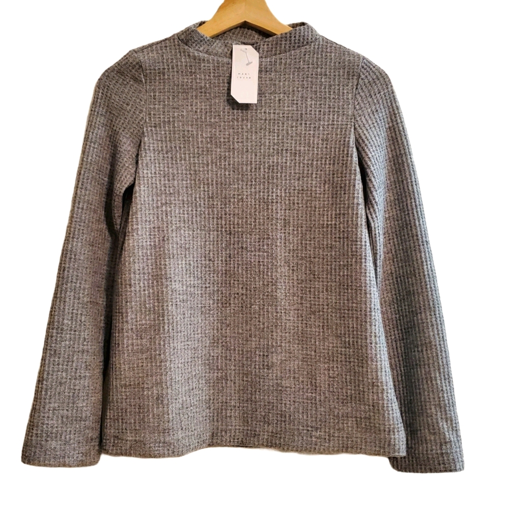NWT Mary Young S Gray Waffle Knit Top
